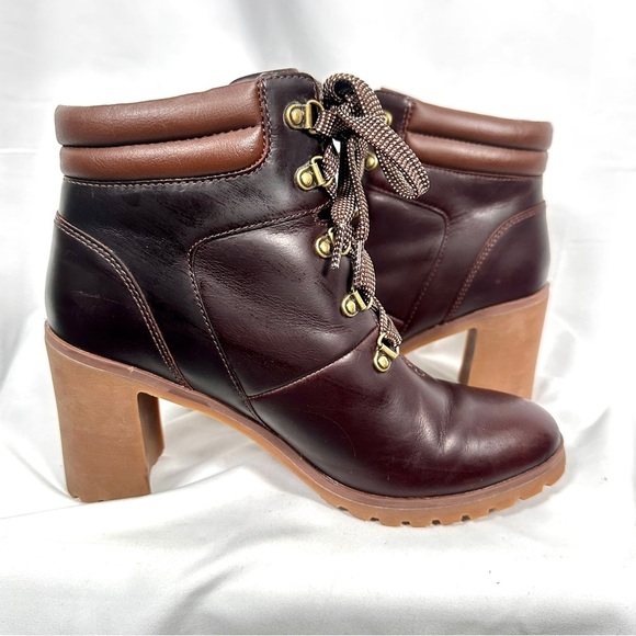 Timberland Allington Heeled Hiker Boots Leather Lug Sole Burgundy Oxblood W’s 8 - Picture 8 of 13